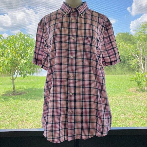 Tommy Hilfiger Men's short sleeve plaid button down shirt NWT size large - Picture 1 of 6